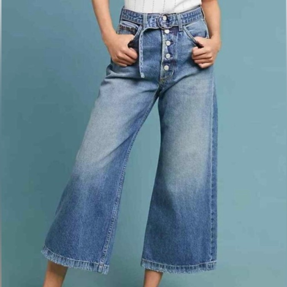 Boyish Charley Crop High Rise Wide-Leg Belted Blue Jeans - Size 28